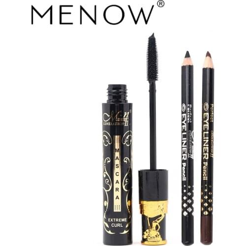 Hot Selling Menow 296B-M10006 Curling Densely Mascara Silica Gel Brush Send Eyebrow Pencil Makeup Cosmetic Gift for Girl