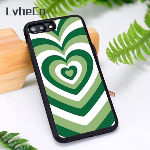 LvheCn Silicone Rubber Phone Case Cover for iPhone 6 6S 7 8 Plus X XS XR 11 12 Mini Pro Max Matcha Love Green Hearts