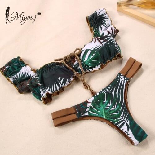 Miyouj 2021 One shoulder Bikinis Push Up Ruffle Biquini bandage string Swimsuit Women Swimwear Sexy Brazilian Bikini Set