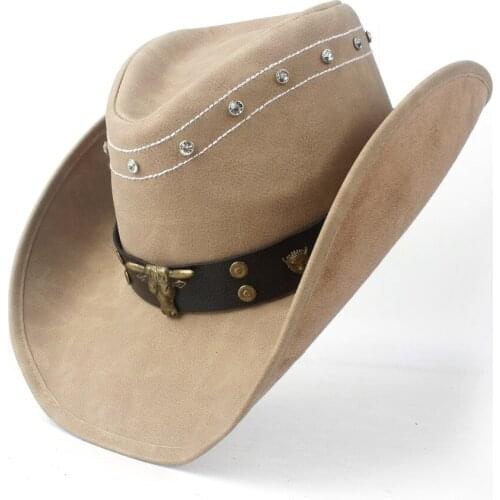 Fashion Men Western Cowboy Hat With Punk Leather Bull Band For Gentleman Sombrero Hat