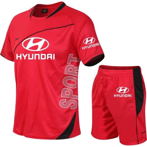 Hyundai Car Logo Printing Summer Splicing T-shirt high quality cotton Creative collocation Mens short sleeve+shorts 2-piece set