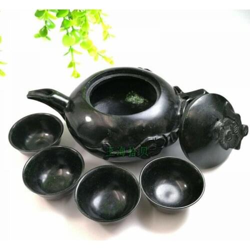 China handmade jade carving natural stone jade teapot and tea cup A set
