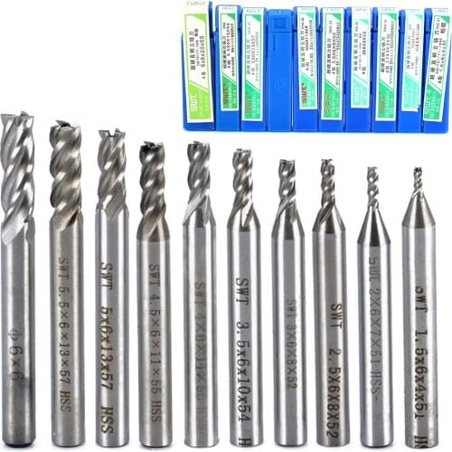 10Pcs HSS 4 Flute End Mill Milling Cutter Tool Set 1.5/2/2.5/3/3.5/4/4.5/5/5.5/6mm Straight Shank Router Bit Set CNC Tools