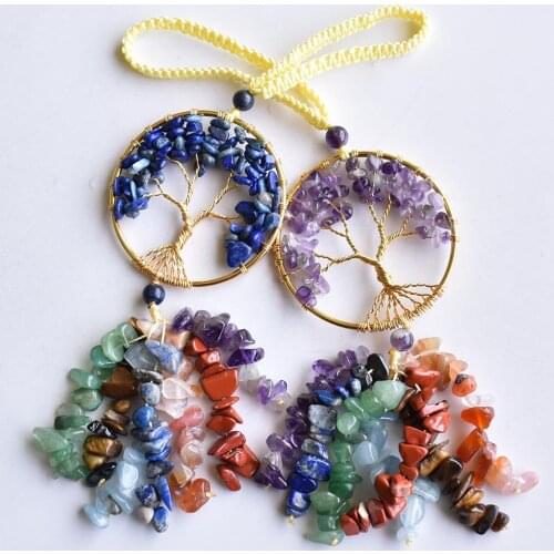 Natural Energy Stone 7 Chakra Crystal Quartz car Decoration Accessories Handmade Weave Pendant Home Decor free shipping 2pcs