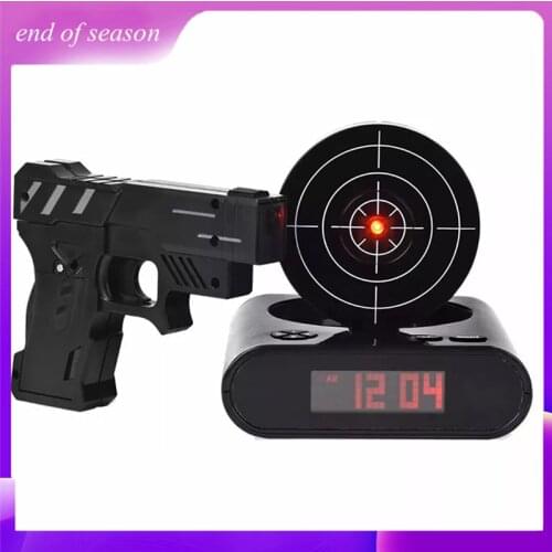 News 2020 Electronics Desk Clock Digital Gun Alarm Clock Gadget Target Laser Shoot For Childrens Alarm Clock Table Awakening