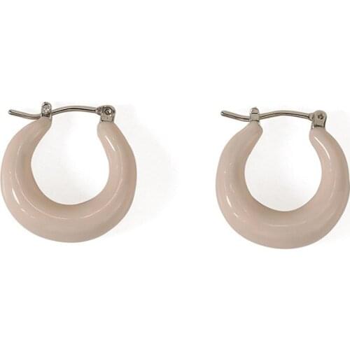 New Manual Dripping Process Hong Kong Style Retro Design Hoop Earrings Personalized Fashion Cream Pink U Shape Earrings