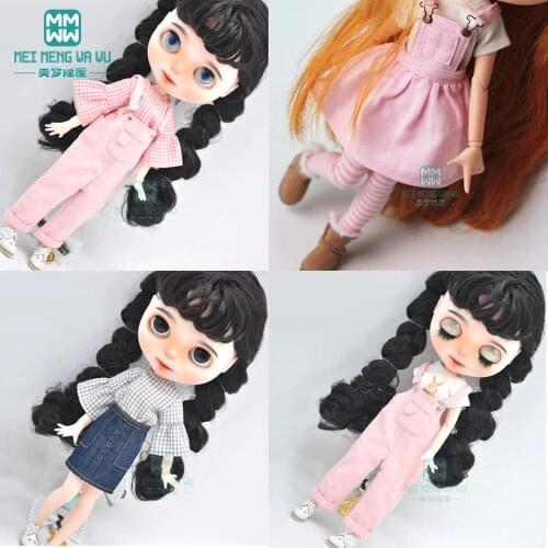 1pcs Blyth Doll Clothes Denim strap dress black, red, denim blue, Pink for Blyth , Azone1/6 doll accessories