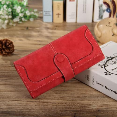 Okolive WB0005 New Korean Fashion Women Long Retro Frosted Splicing Solid Color Embroidered Wire Hasp Wallet Handbag Wallet