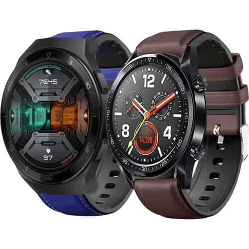 Leather + Silicone Bracelet Band For Xiaomi Amazfit GTR 47mm Pace Stratos 2 Watch Strap For Huawei Watch GT 2E / GT2 46mm Correa