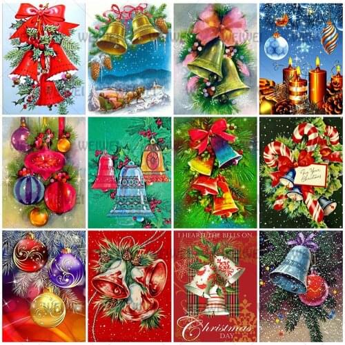 Christmas Wall Decor Diamond Painting Full Drill Square Cartoon Cross Stitched Christmas Bells Beaded Rhinestones Diamond Mosaic