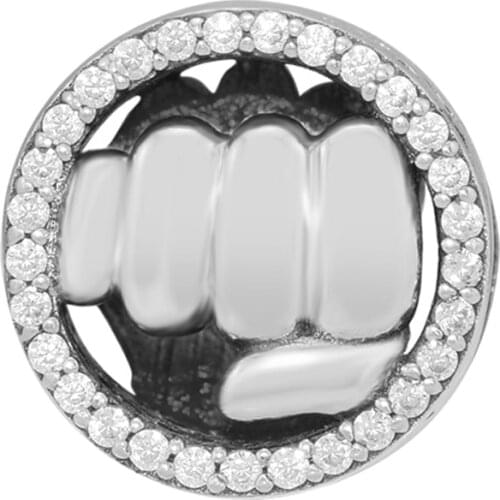 Fandola CKK 100% 925 Sterling-Silver Fist Gesture Charm Fighting Bead Fits Pandora Charms Bracelet Jewelry Making Gift for Women