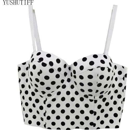 Polka Dot Fresh Corset Tops Vintage Sexy Top Female Crop Top Women Harajuku Cami Tops With Built In Bra Push Up Bralette Clothes