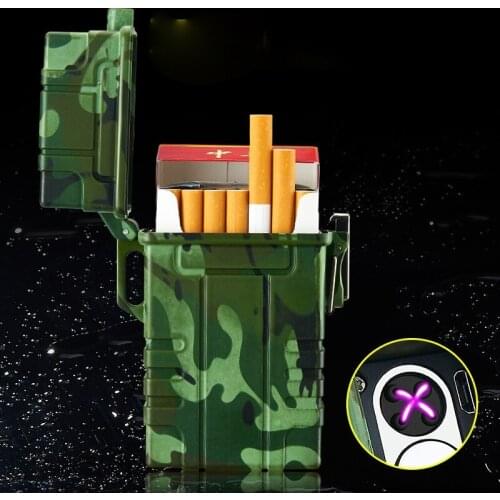 Outdoor Waterproof Cigarette Case 20 Creative Cigarette Case with USB Rechargeable Lighter Smoking Accessories Gadgets for Men