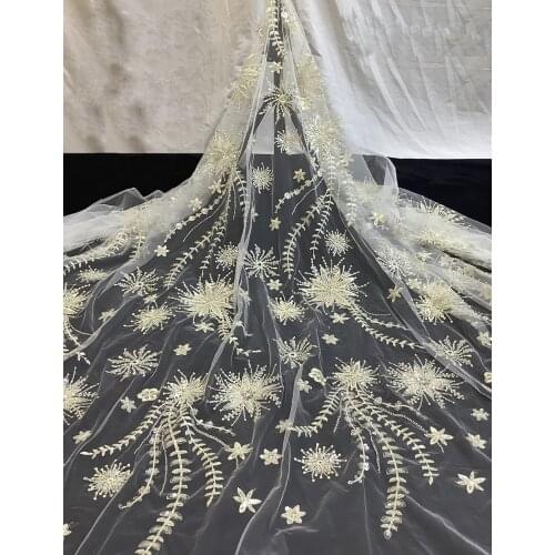 High Quality French Mesh Lace Fabric Tulle Sequins Beads Tude Embroidery Craft Sewing For Skirt DIY Wedding Dress 5yards