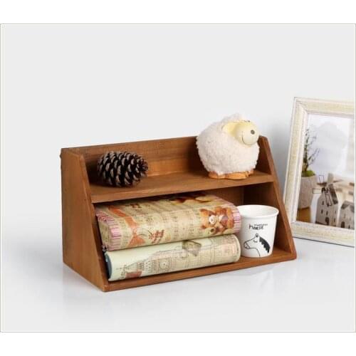 1PC Zakka general solid wood two layers of retro wooden storage box desktop storage 29.8x14.5x16.5cm JL 0936