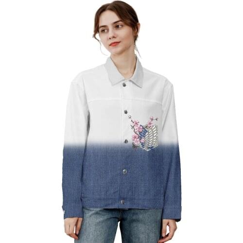 Attack on Titan Ladies Denim Clothes Color Matching Fashion Denim Jacket Eren Jaeger Harajuku Jeans Anime Women Coats Oversize