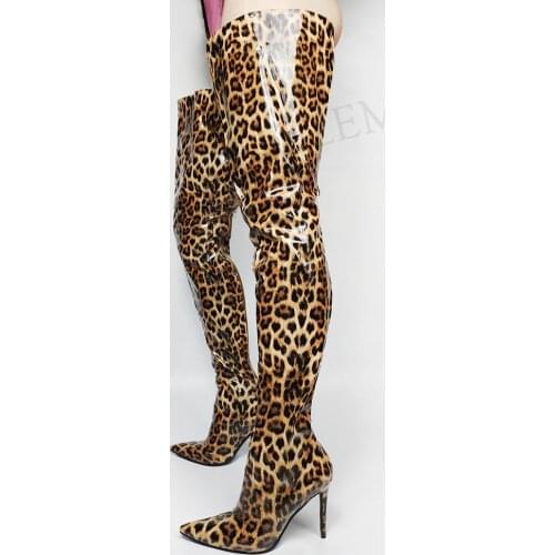 LAIGZEM Women Thigh High Boots Patent Back Zip High Heels Boots Over Knee Botines Party Club Shoes Woman Big Size 44 47