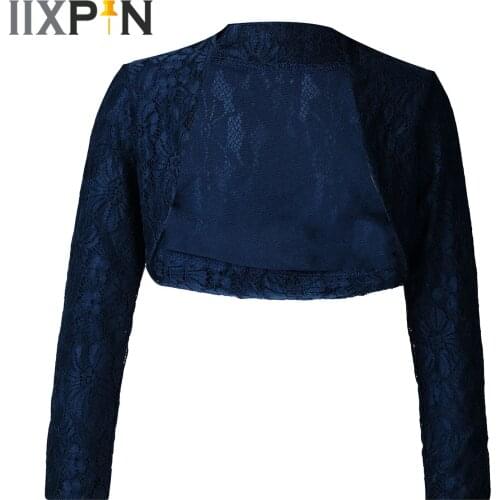 Girls Long Sleeve Floral Lace Shrug Shawl Open Front Bolero Cardigan Elegant Dancewear Wedding Party Jackets Kids Wraps