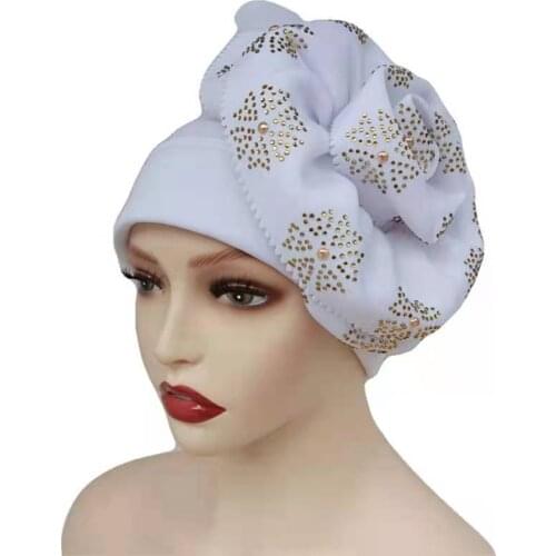 Big Flower Womens Turban Cap Diamonds Headscarf Bonnets Muslim Head Wraps Female Party Headwear African Headtie