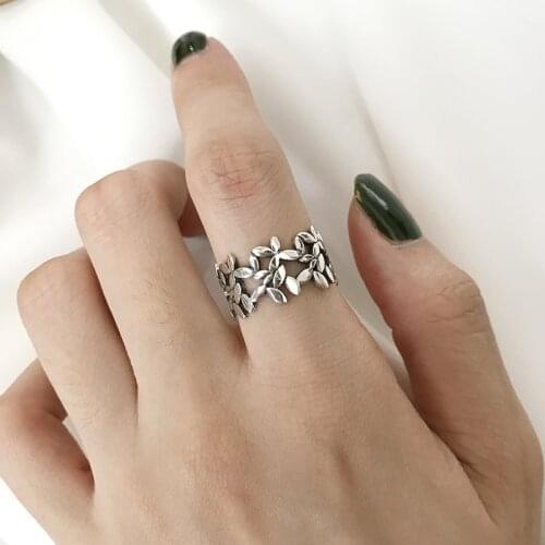 925 Sterling Silver Fine Jewels Leaves Smooth Open Ring Statement Cocktail Rings Womens Jewelry Open Endings Band Ring