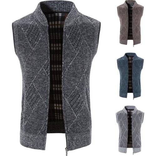 Mens new striped vest spring fall sweater cardigan sleeveless fleece thick winter sweater casual fashion baseball collar vest