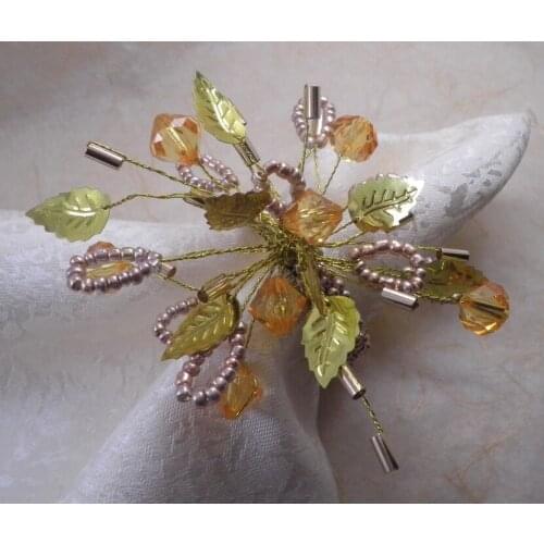 Gold glass beaded flower napkin ring, decoration napkin holder