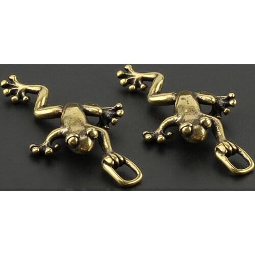 1pcs Mini Brass Climbing Frog Statue DIY Keychain Vintage Gift Paracord Bead Accessories