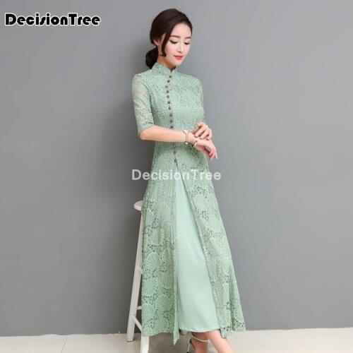 2021 chinese dress folk style vietnam aodai chinese traditional dress two pieces cheongsam dress robe chinoise qipao