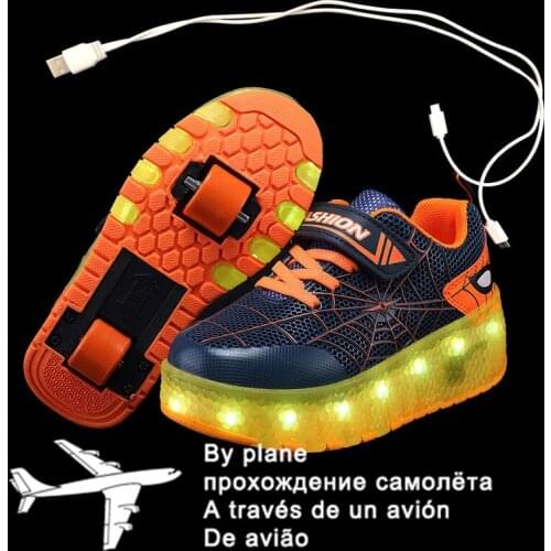 2021 New 28-39 USB Charging Children Sneakers With 2 Wheels Girls Boys Led Shoes Kids Sneakers With Wheels Roller Skate Shoes