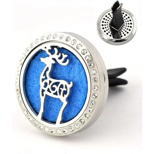 30mm Stainless Steel rhinestone crystal Christmas gift jewelry deer aroma essential oil diffuser for car