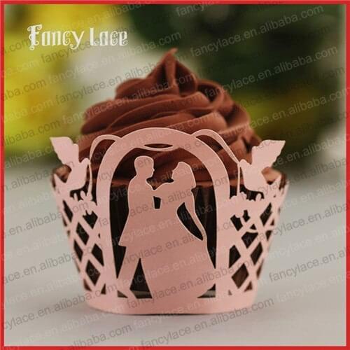 60PCS Wholesale Bridal Cake Decorations Cupcake Dresses Cake Wrappers,Paper Laser Cut Wedding Table Decoration Handmade Crafts