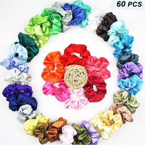 60pcs Per Bag Silk-Like Hair rope Satin Hair Scrunchies Ponytail Holder Elastic Hair Band Satin Hair Holder Colorful Headbands