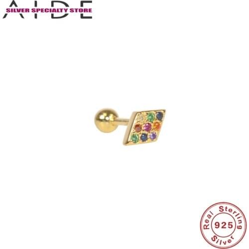 AIDE Mini Cartilage Earring For Women 925 Sterling Silver Stud Earrings For Girl Colorful Zircon 2020 Fine Jewelry Pendientes