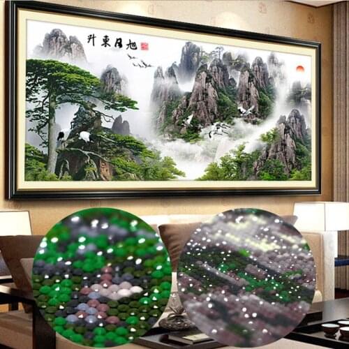 5d diamond painting new arrivals full drill round diamant painting Chinese landscape tree Rising Sun,diamond embroidery mosaic