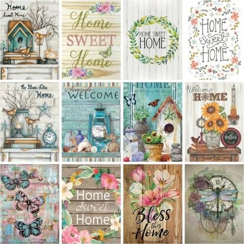 Huacan Diamond Painting Sweet Home Full Square New Arrival Mosaic Embroidery House Flower Wall Sticker Home Decor