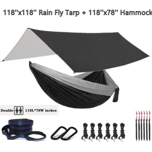 Oversized Double 118inx79in Hammock with 118inx118in Rain Fly Tarp, Indoor Outdoor Backpacking Survival & Travel Camping Hammock