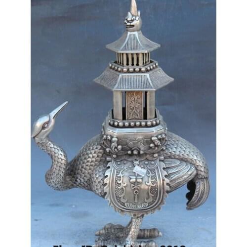 Decoration bronze factory outlets Tibet Silver 18" Chinese Dynasty palace Bronze Silver Duck Tower incense Burner Censer Statue