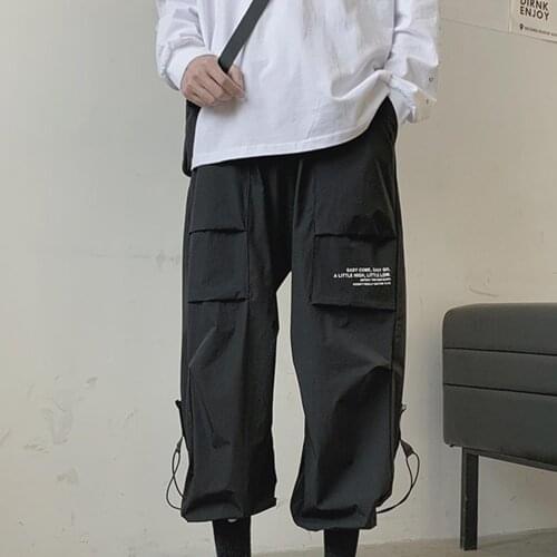 Men Sporty Thin Sweatpants Multi Pockets Ankle Tied Long Pants Loose Trousers Men Sweatpants Ankle Tied Loose Pants Streetwear