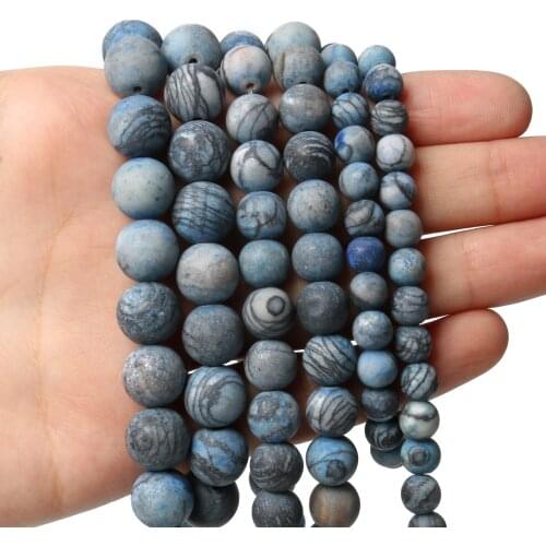 Natural Stone Beads Matte Round Deep Blue Web Jaspers Loose Spacer Beads for Jewelry Making DIY Bracelet Necklace 6 8 10mm 15