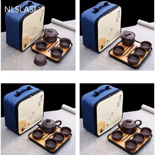 Large capacity authentic purple sand teapot business gifts outdoor package travel tea set pure hand Tea set tea set