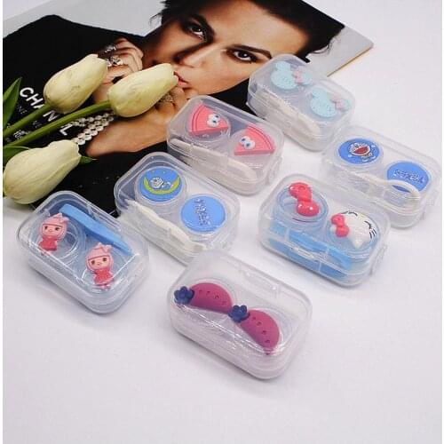 500pcs lovely Convenient to carry contact lens case Cartoon multiple expression pattern invisible glasses Healthcare Kits