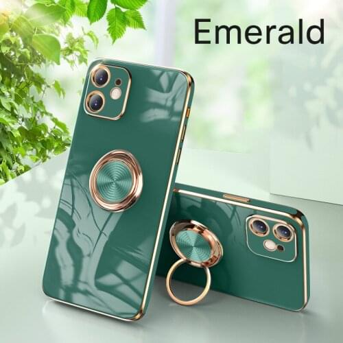 Luxury Original Car Magnetic Bumper Shockproof Silicone Soft Plating Ring Stand Phone Case For iPhone 12 11 Pro Max Cover Fundas