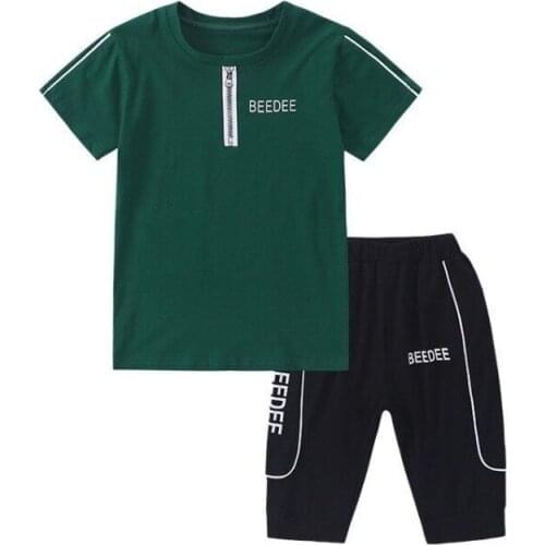 Childrens Boys Clothing Summer Garment Zipper Letter Print Casual Big Boy Black Green White Sports Suit Fashion Clothes Sets