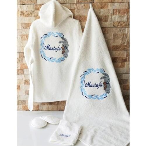 Jaju Baby Handmade, Cute Rabbit Embroidered - Custom Embroidered Bathrobe SET