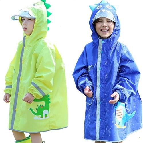 Children Raincoat Fashion Cartoon Dinosaur Design Kids Waterproof Hooded Rain Coat For Baby Boys Girls 2-10 Years Rainwear