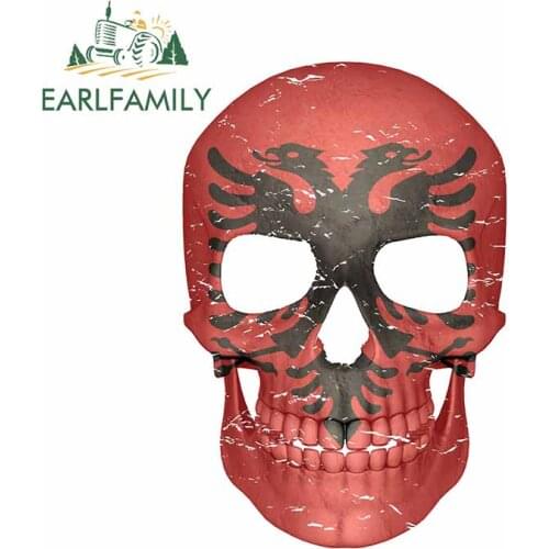 EARLFAMILY 13cm x 8.9cm for Skull Flag Albania Car Stickers and Decals Waterproof Anime Scratch-proof Car Styling JDM Decoration