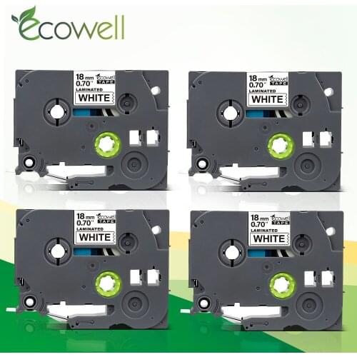 Ecowell 4x Compatible laminated tze 241 tze-241 tze241 18mm label tape Black on White repalce for Brother P-Touch Label Maker