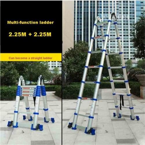 JJS511 High Quality Multi-function Ladder Thick Aluminum Alloy Engineering Ladder Portable Household Folding Ladder(2.25M+2.25M)