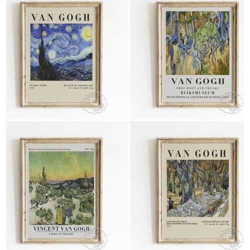 Vincent Van Gogh The Starry Night Poster, Tree Roots Art Prints, A Walk At Twilight Wall Picture, Large Plane Trees Home Decor