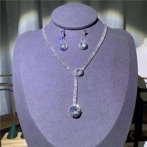 Luxury Crystal Teardrop Long Necklace Earring Set Silver Wedding Bridesmaid Bridesmaid Formal party dance women jewelry set